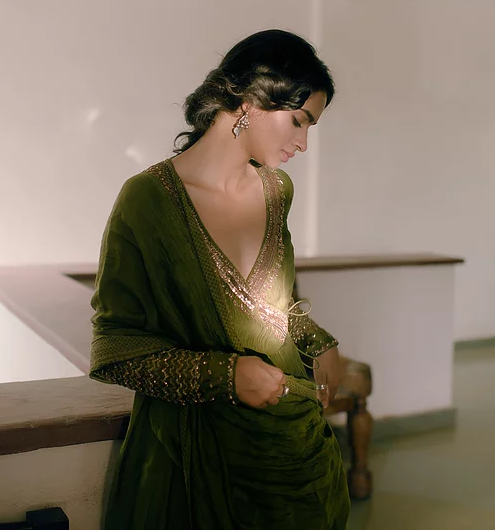 Astha Narang Parrot Green Angrakha - The Grand Trunk