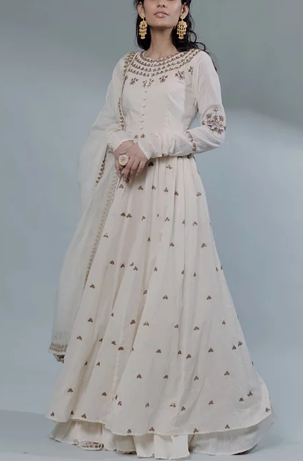 Astha Narang White Anarkali With Sequin Work - The Grand Trunk