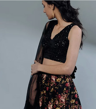 Load image into Gallery viewer, Black Floral Lehenga Set - The Grand Trunk