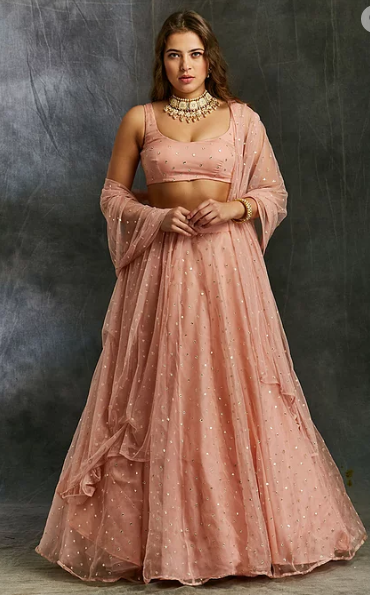 Astha Narang Pink and Gold Polka Dot Lehenga - The Grand Trunk