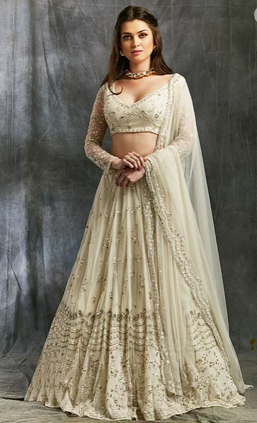 Astha Narang White And Silver Sequin Net Lehenga The Grand Trunk