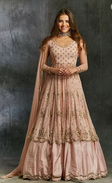 Astha Narang Pink Sequin Georgette with Pink Silk Skirt - The Grand Trunk