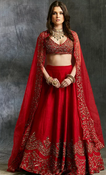 Astha Narang Red Raw Silk Lehenga - The Grand Trunk