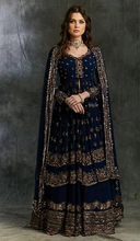 Load image into Gallery viewer, Astha Narang Dark Blue Gold Jacket with Skirt - The Grand Trunk