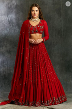 Load image into Gallery viewer, Astha Narang Red and Gold Georgette Booti Lehenga - The Grand Trunk