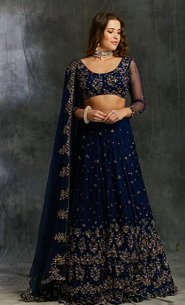 Astha Narang Midnight Blue Net Sequin Shimmer Lehenga - The Grand Trunk