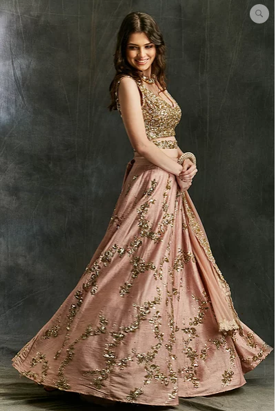 Astha Narang Pink Sequin Jaal Lehenga - The Grand Trunk