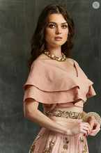 Load image into Gallery viewer, Astha Narang Off Shoulder Crop Top with Sequin Jaal Lehenga - The Grand Trunk