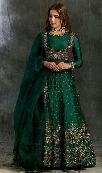 Dark Green Anarkali Dress Suit Cotton Silk Dress Gotta Lace Work Party  Party Festive Weeding Dress - Etsy