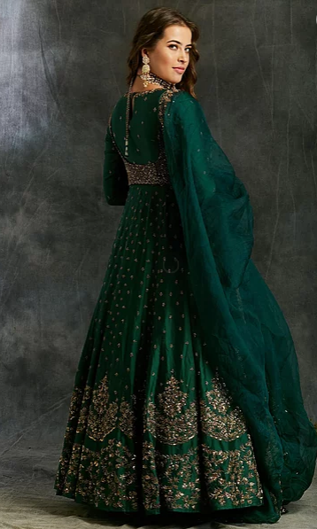Astha Narang Dark Green Emerald Anarkali The Grand Trunk