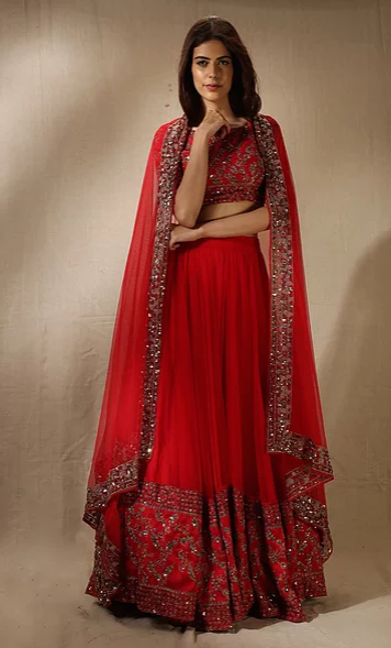 Astha Narang Red and Gold Embroidered Lehenga - The Grand Trunk