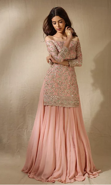 Astha Narang Pink Sequins Handwork Kurta with Flared Pants - The Grand Trunk