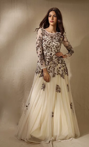 Astha Narang Off White and Antique Gold Floral Work - The Grand Trunk