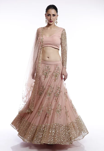 Astha Narang Peach and gold floral sequins embroidered Lehenga - The Grand Trunk