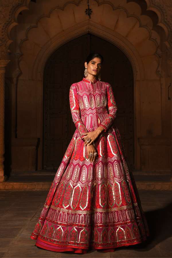 Renu Tandon -Gold Foil Khushnuma Jacket Lehenga - The Grand Trunk