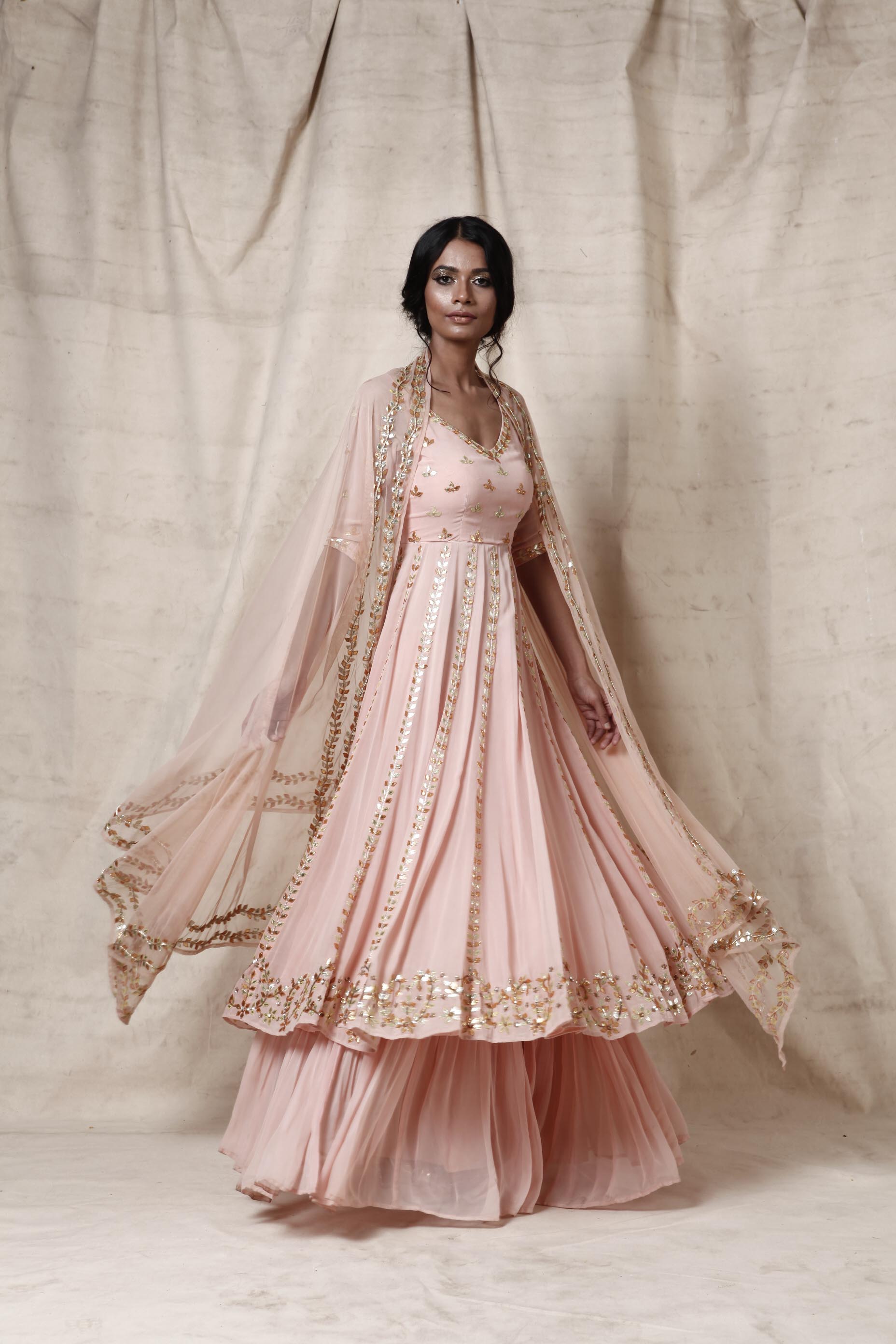 Light Pink Overall Zari Embellished Designer Anarkali Gown