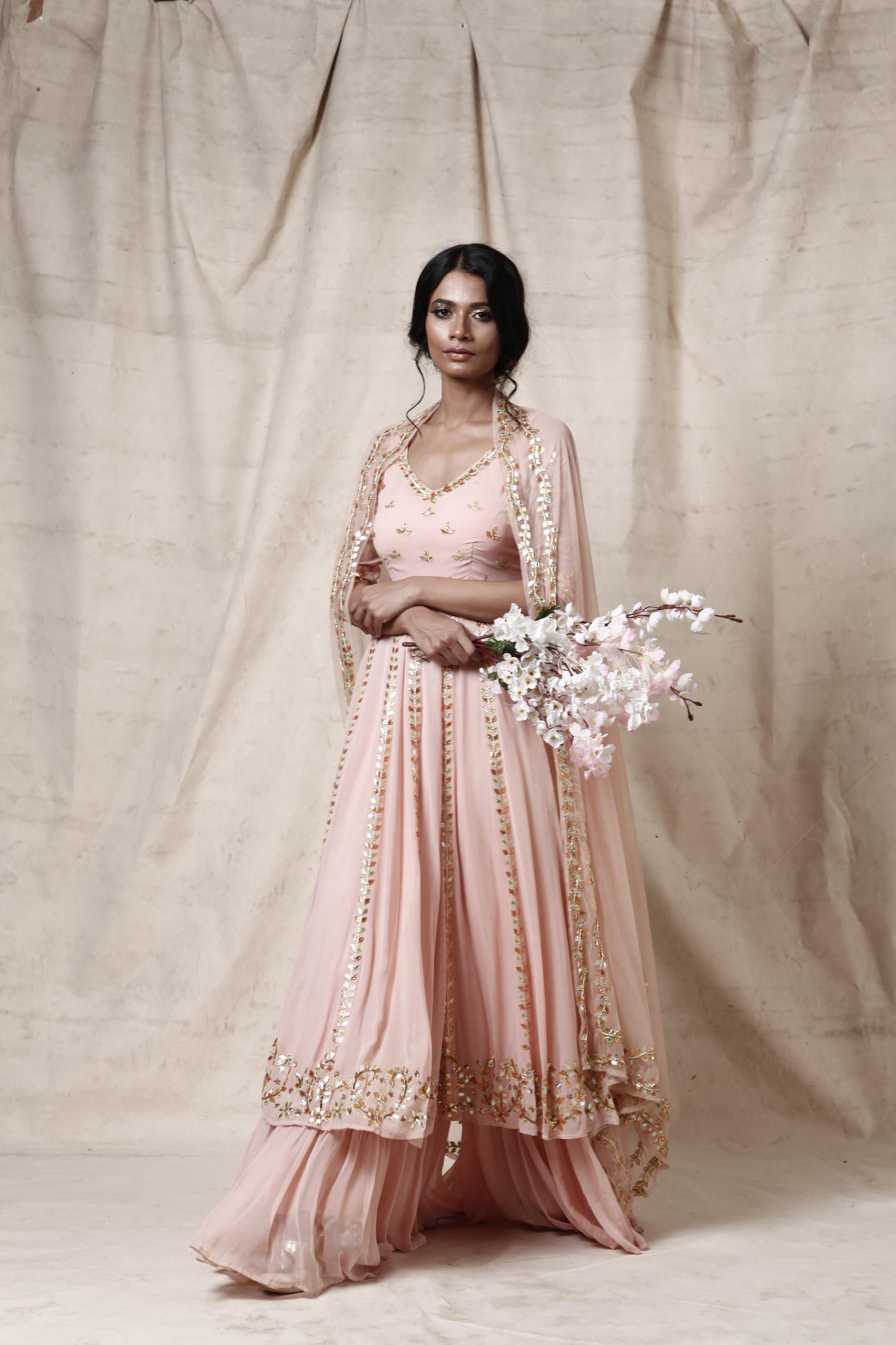 Baby pink anarkali  sharara  set - The Grand Trunk