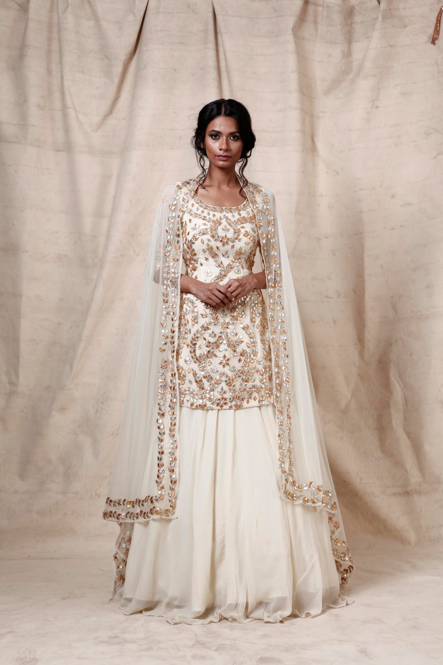 cream lengha set - The Grand Trunk