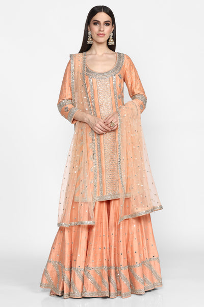 Abhinav Mishra Peach Sharara Set - The Grand Trunk