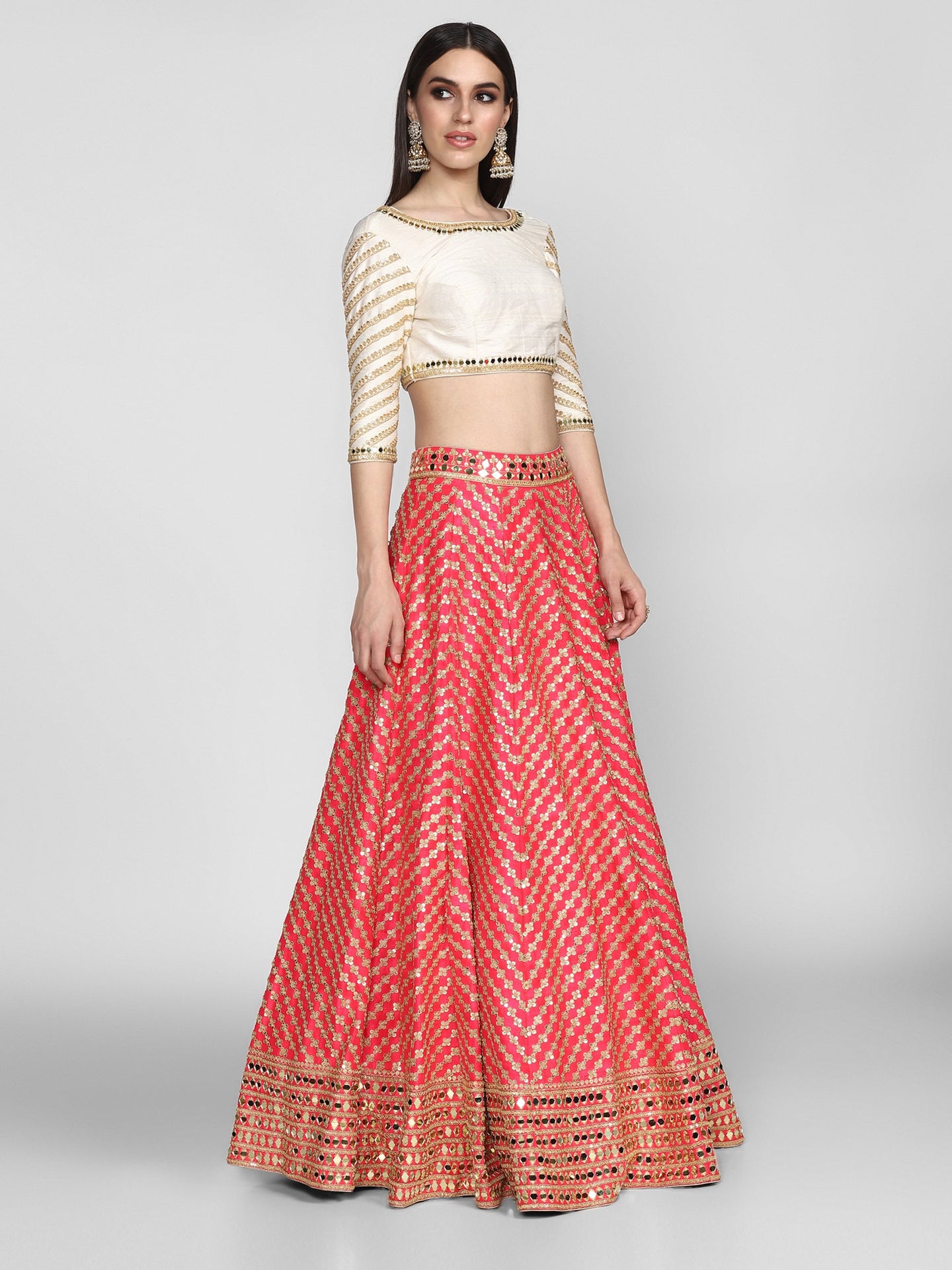 Abhinav Mishra  Pink And Off White  Lehenga Set - The Grand Trunk