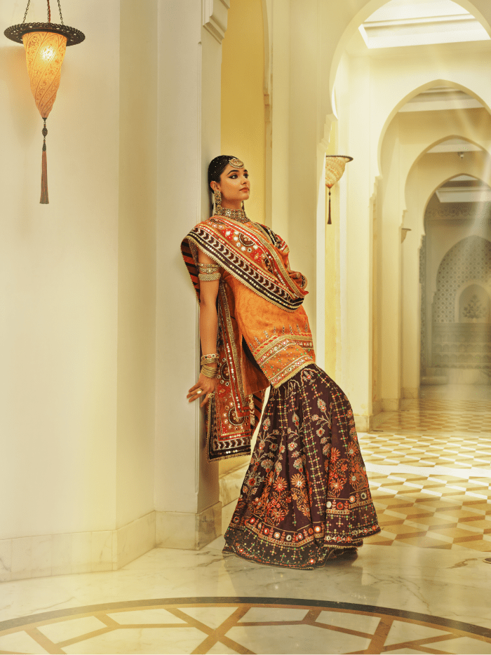 Mayyur Girotra- Orange and Purple sharara set - The Grand Trunk