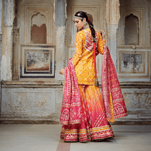 Load image into Gallery viewer, Mayyur Girotra- yellow and pink omrey kurta gharara set - The Grand Trunk