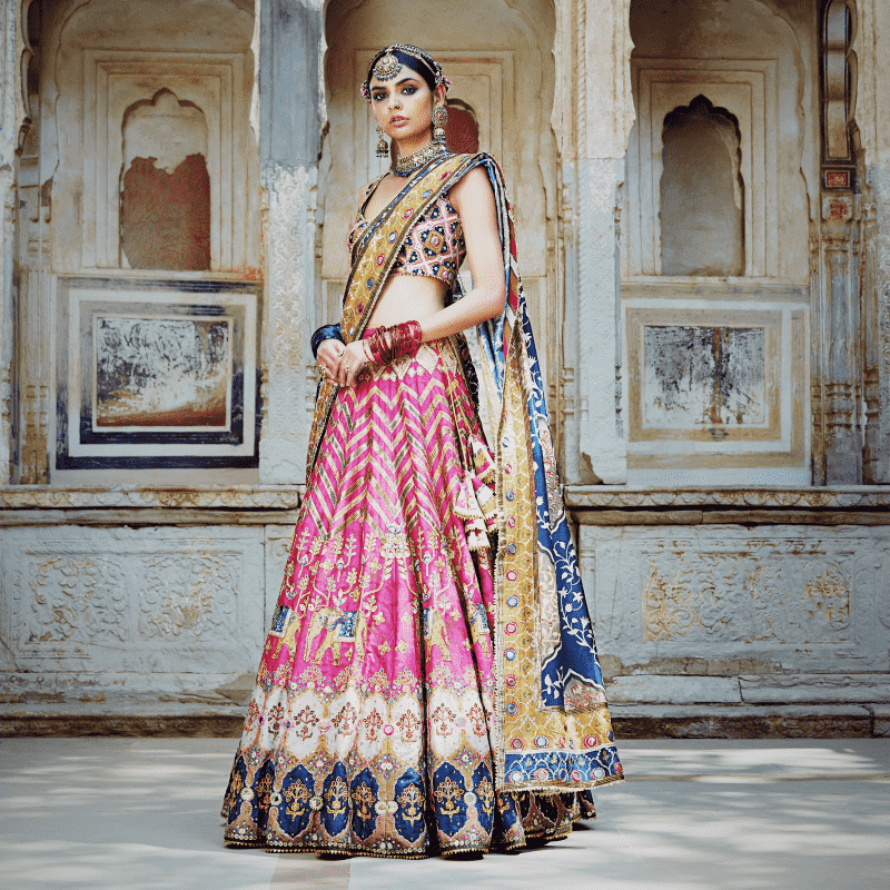 Pastel Blue, Pink, and Green Lehenga with hand work Choli and Dupatta –  Roop Sari Palace