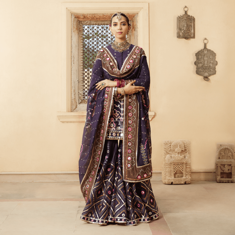 Mayyur Girotra dark purple gharara set - The Grand Trunk