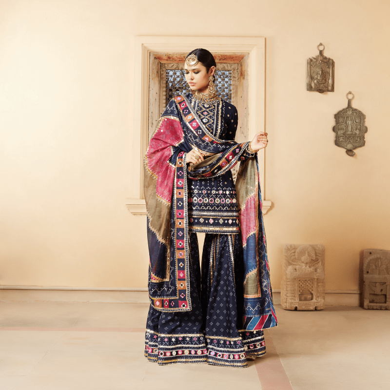Mayyur Girotra-  navy blue gharara set - The Grand Trunk
