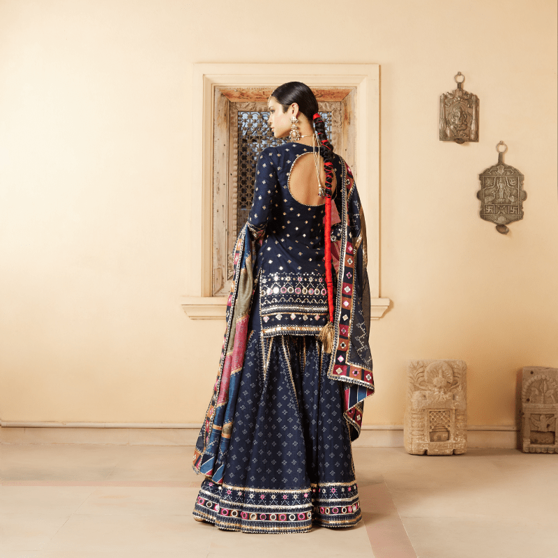Mayyur Girotra-  navy blue gharara set - The Grand Trunk