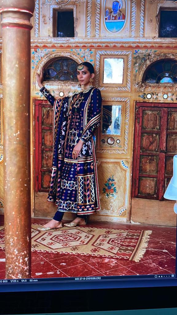 Mayyur Girotra- Navy Blue kurta churidar set - The Grand Trunk