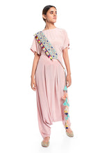 Load image into Gallery viewer, Pale Blue Crepe Gota Oggee Embroidered Tie- Up Belt with Colourful Tassels - The Grand Trunk