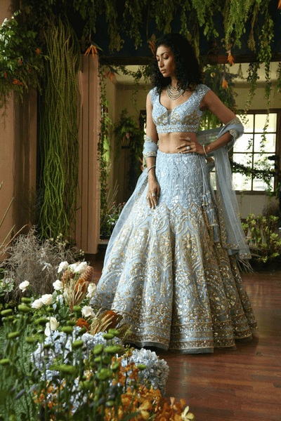 Renu Tandon - Shaded Aqua lehenga Set - The Grand Trunk
