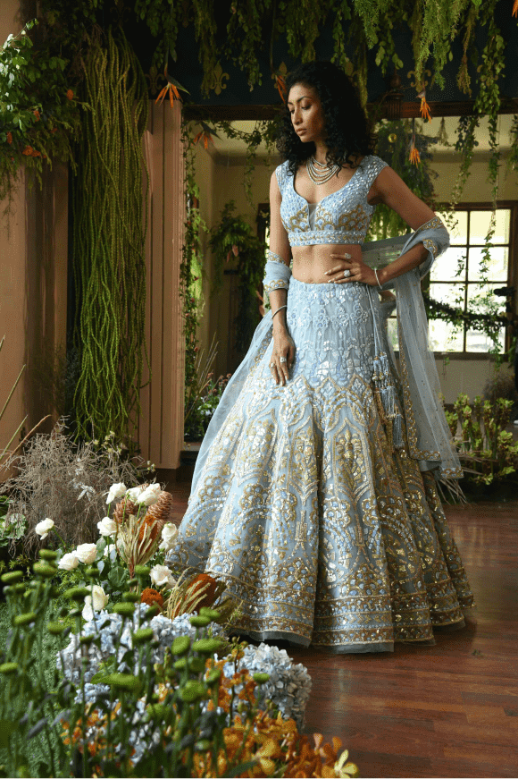 Renu Tandon - Shaded Aqua lehenga Set - The Grand Trunk