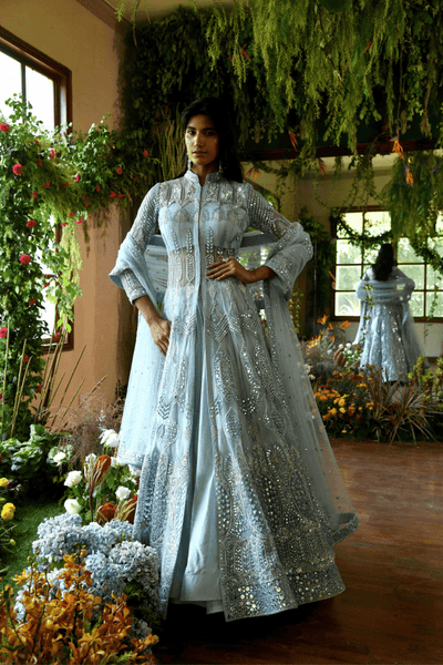 Renu Tandon - Aqua Jacket Lehenga Set - The Grand Trunk