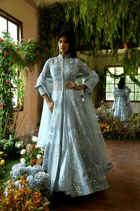 Renu Tandon - Aqua Jacket Lehenga Set - The Grand Trunk