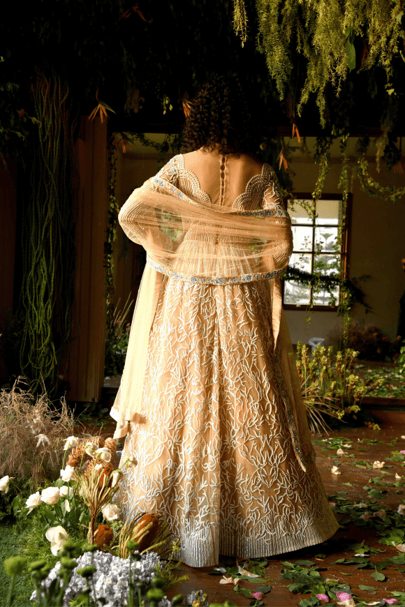 beige anarkali dress Oat Beige Anarkali Suit with Stone Work LSTV09055