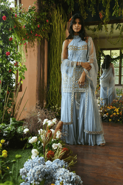 Renu Tandon - Aqua Sharara Suit Set - The Grand Trunk