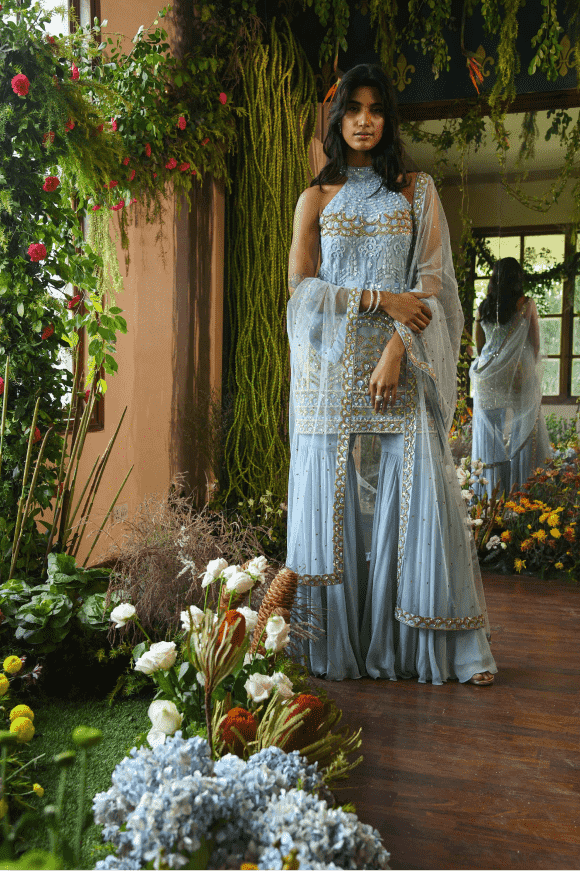 Renu Tandon - Aqua Sharara Suit Set - The Grand Trunk