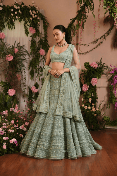 Renu Tandon - Mint Green Lehenga Set - The Grand Trunk