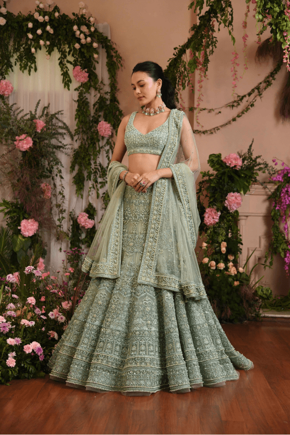 Renu Tandon - Mint Green Lehenga Set - The Grand Trunk