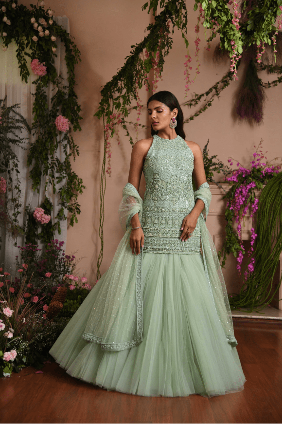 Renu Tandon Mint Green Lehenga Suit Set - The Grand Trunk Renu Tandon Mint Green Lehenga Suit Set - The Grand Trunk