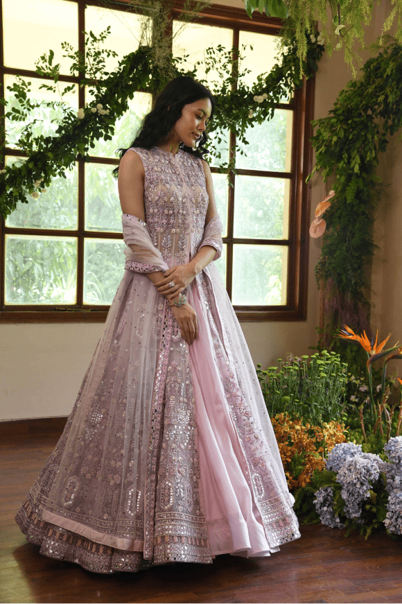 Renu Tandon - pink jacket lehenga set - The Grand Trunk