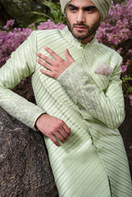 Load image into Gallery viewer, Mint Green Rawsilk with Self Threadwork Embroidery and Pearl Highlights - The Grand Trunk