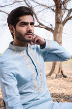 Load image into Gallery viewer, Powder blue kurta with neck embroidery - The Grand Trunk