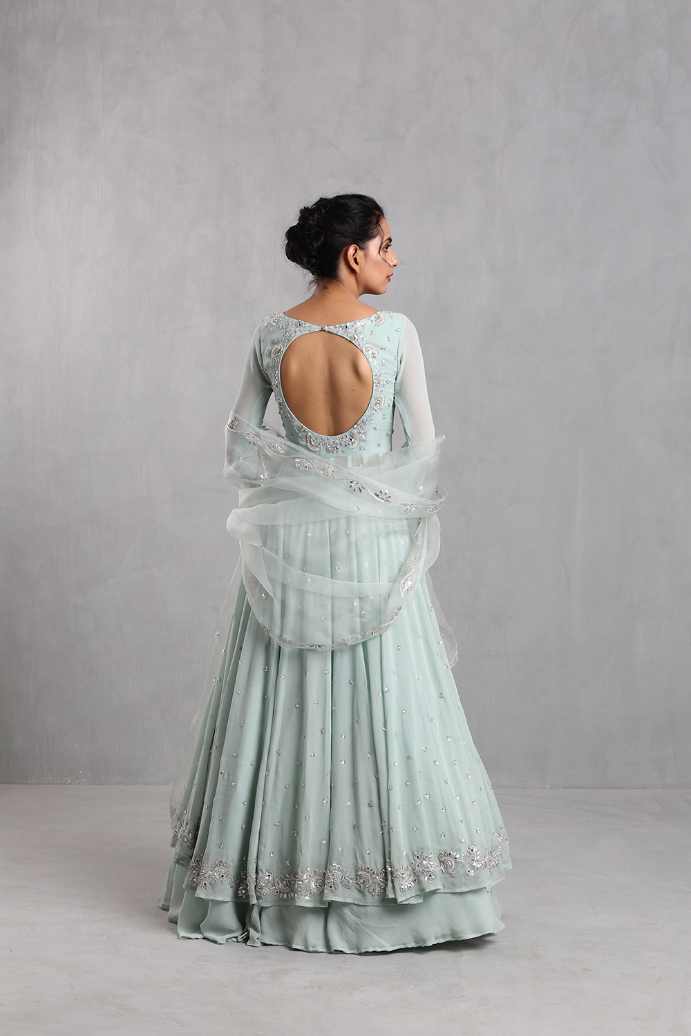 Esha Koul Ice Blue Embellished Anarkali Skirt Set The Grand Trunk