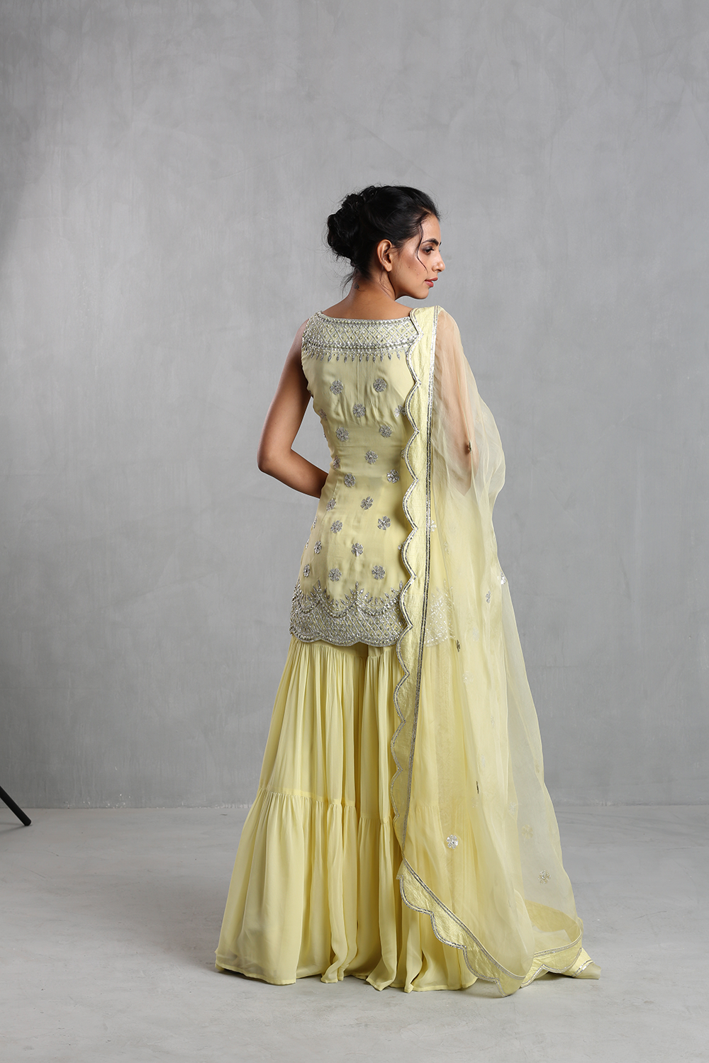 Lemon Yellow Embroidered Sharara Set - The Grand Trunk