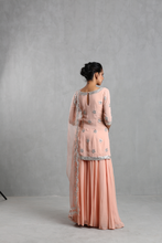 Load image into Gallery viewer, Peach Pink Embroidered  Sharara Set - The Grand Trunk