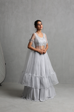 Load image into Gallery viewer, Grey Embroidered Cape Set - The Grand Trunk