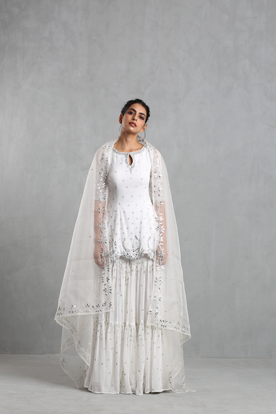 White Embroidered  Sharara Set - The Grand Trunk